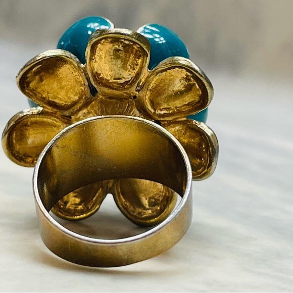 Gold and Blue Floral Ring size 6 - Picture 3 of 6